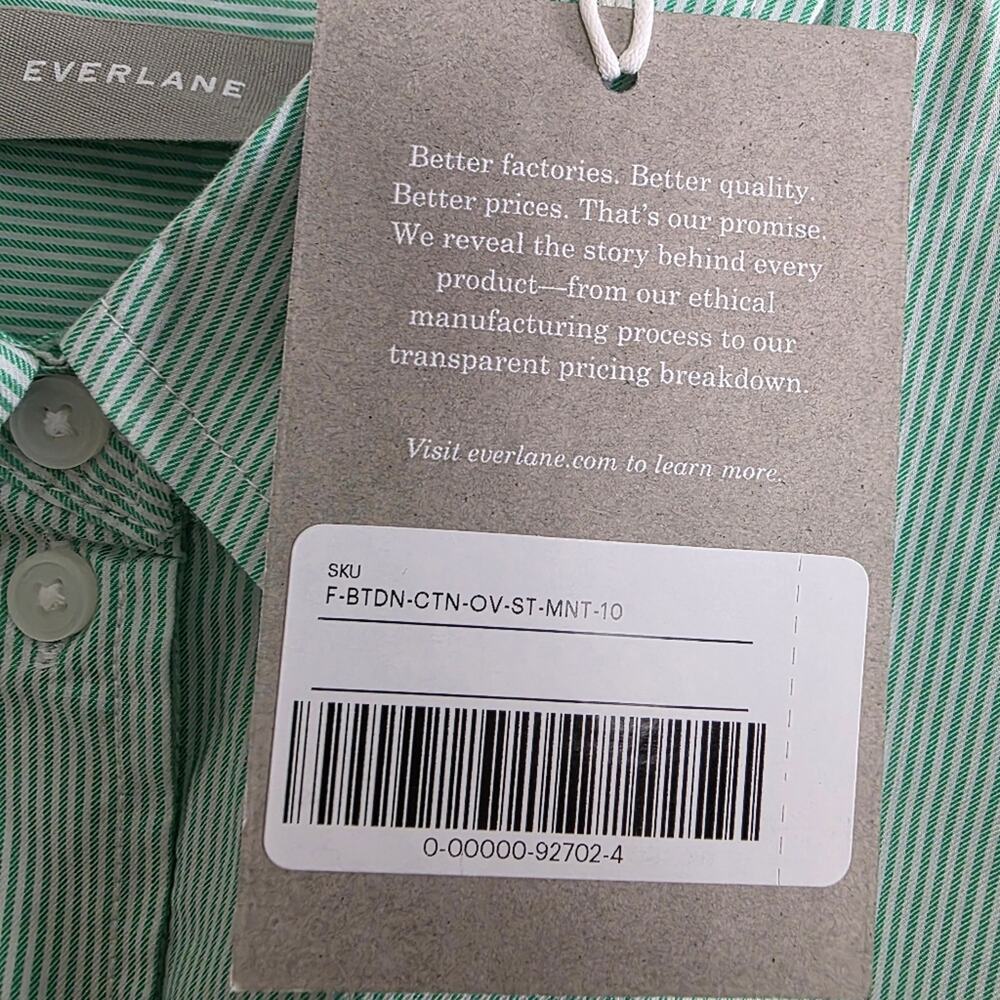 Everlane NWT Mint Green Striped Relaxed Poplin Button Down Shirt - Women’s 10 - Picture 7 of 10